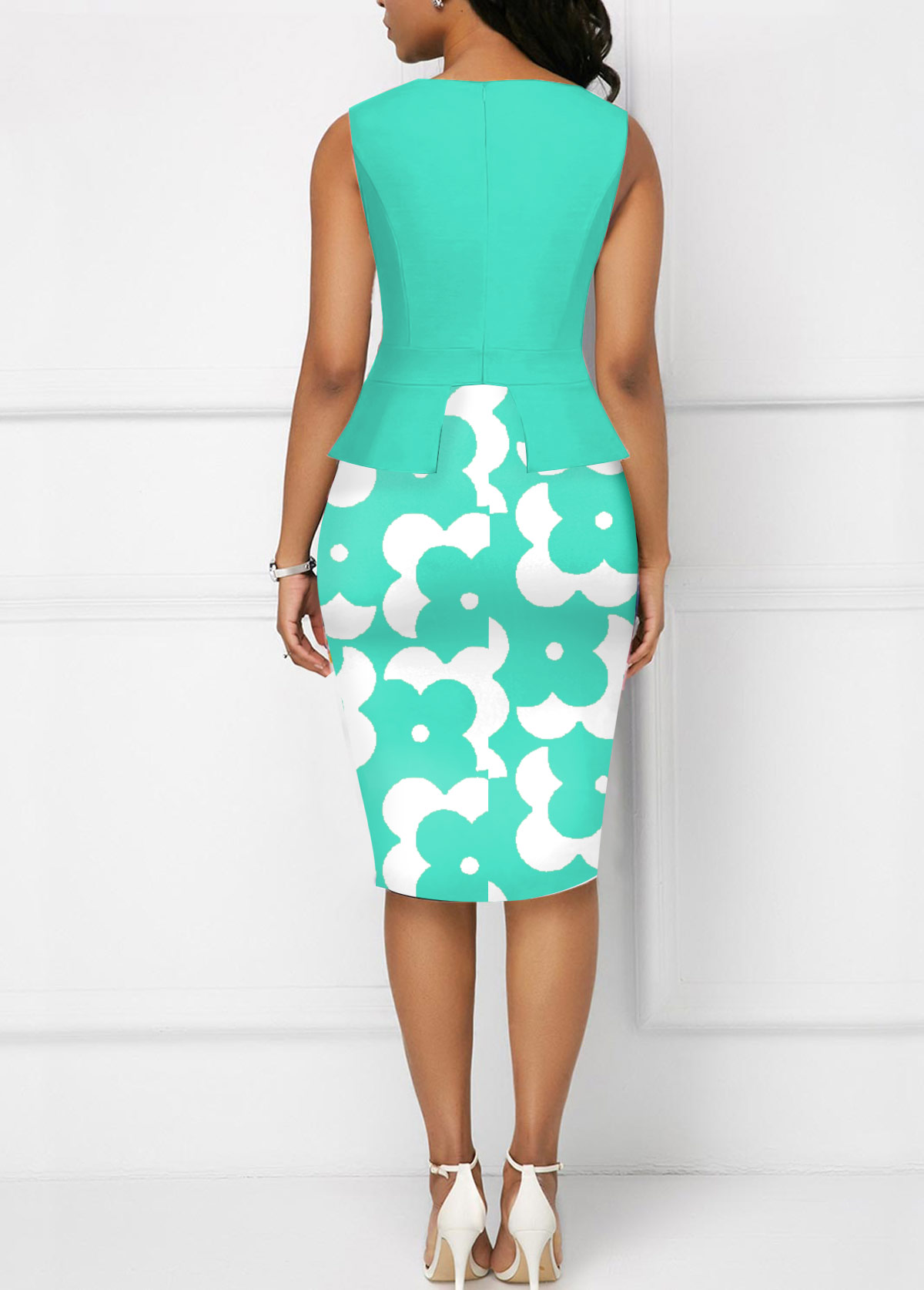 Floral Print Fake 2in1 Mint Green Bodycon Dress