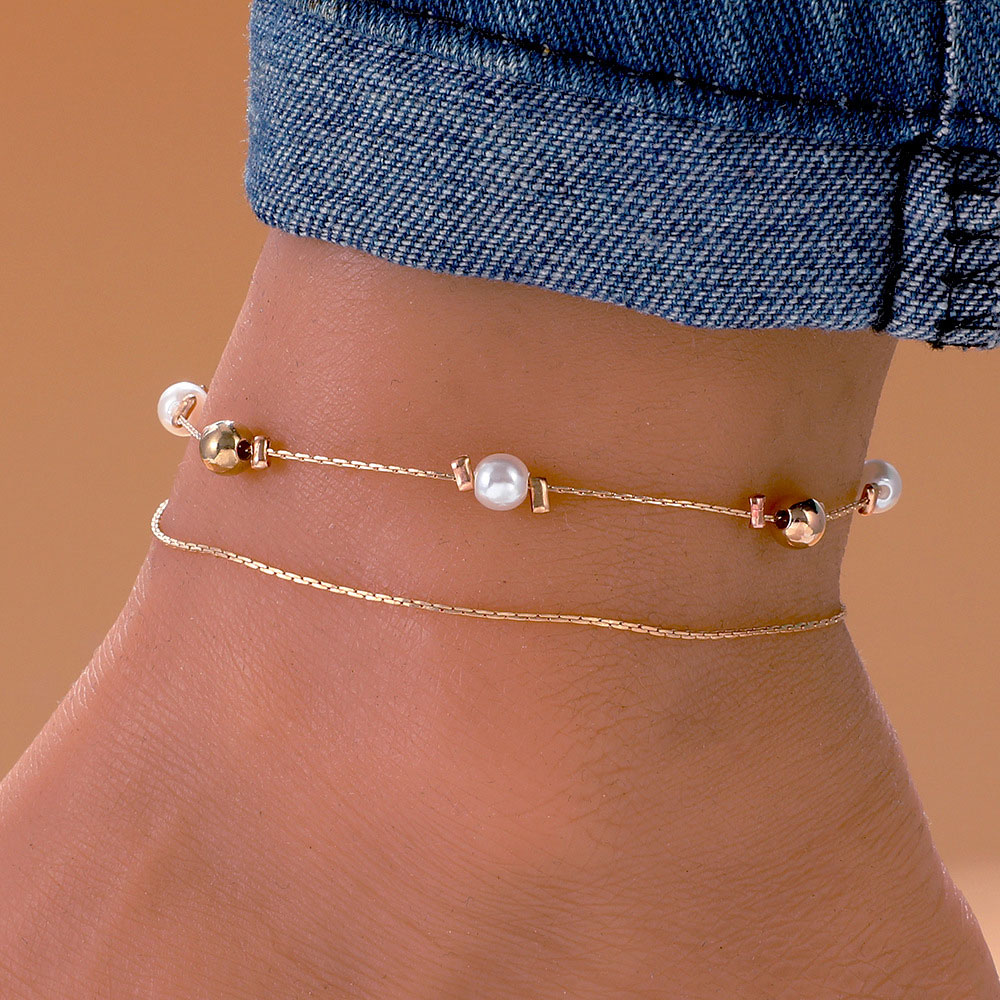 Golden Round Geometric Pattern Alloy Detail Anklet