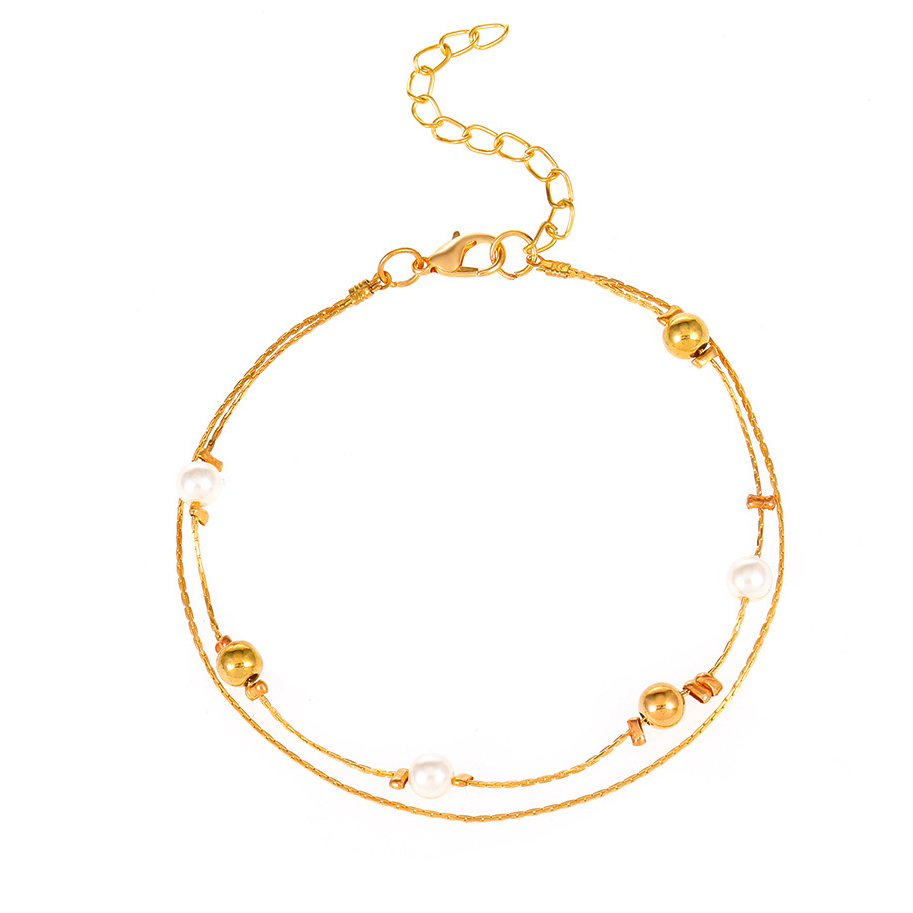 Golden Round Geometric Pattern Alloy Detail Anklet