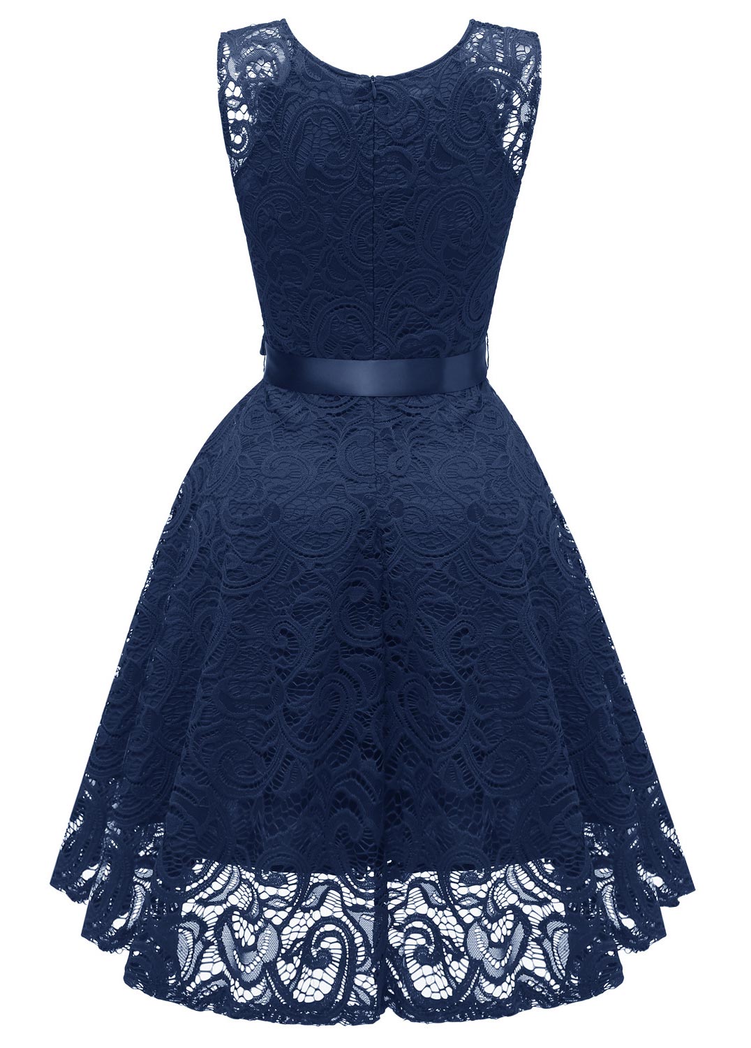 Lace Bowknot Navy V Neck Sleeveless Dress
