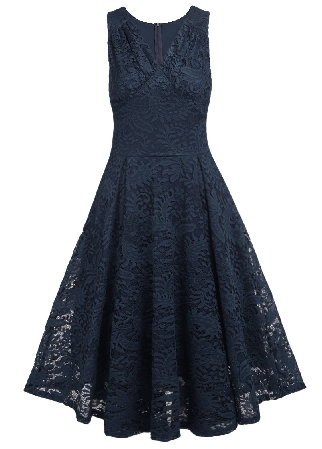 Lace Navy V Neck Sleeveless Dress