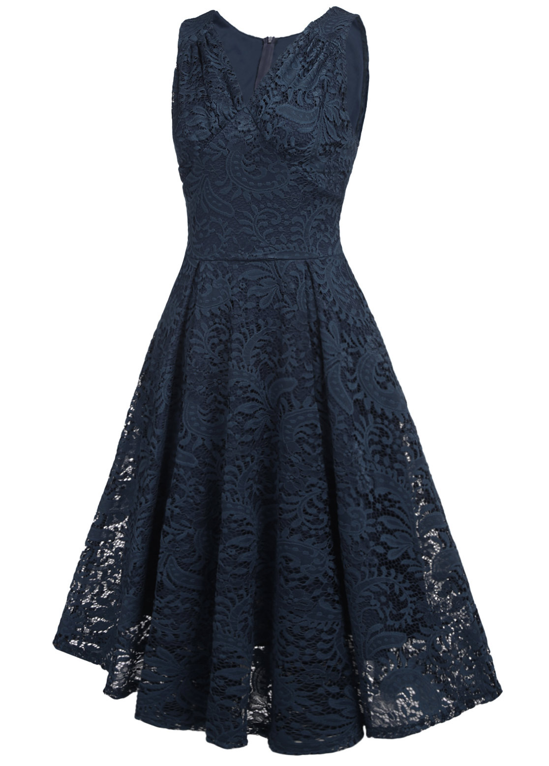 Lace Navy V Neck Sleeveless Dress