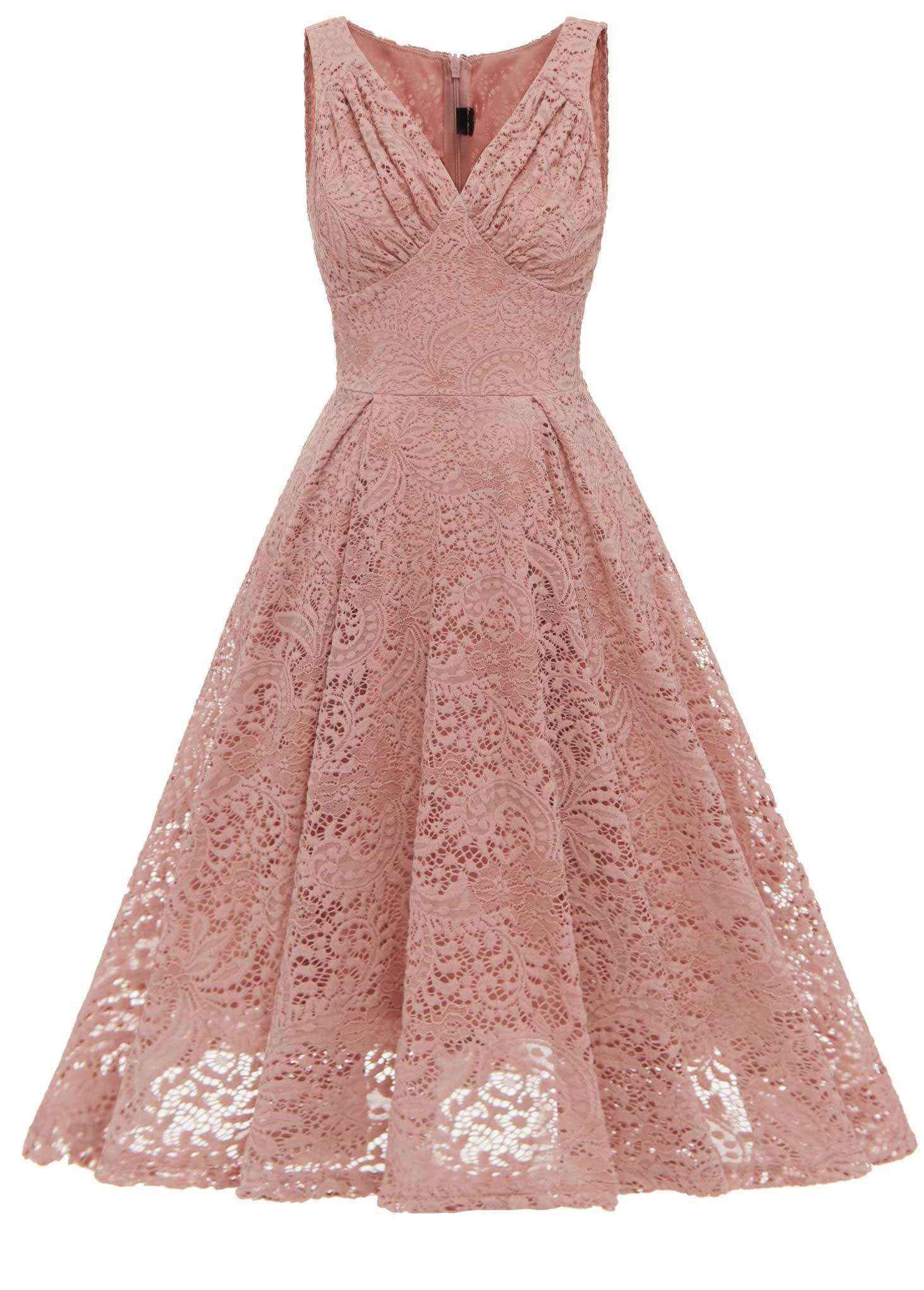 V Neck Lace Dusty Pink Sleeveless Dress