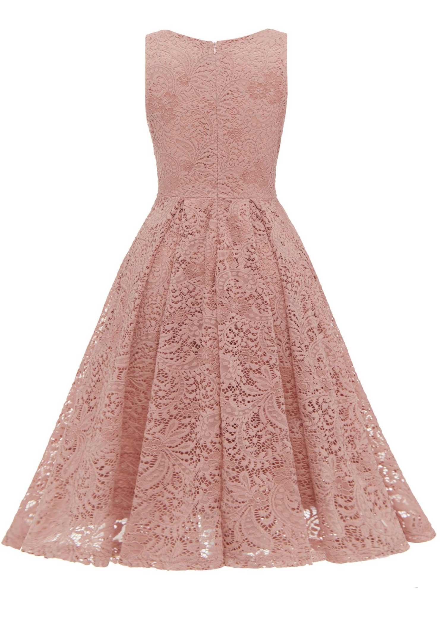 V Neck Lace Dusty Pink Sleeveless Dress