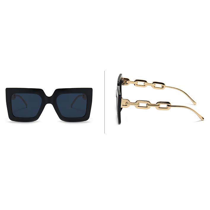 Chain Design Large Frame Oversized Black Sunglasses