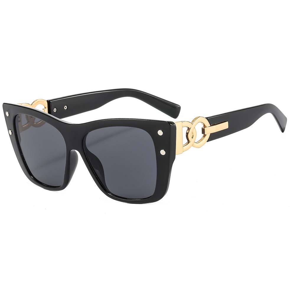 Chain Design Rivet Cat Eye Black Sunglasses