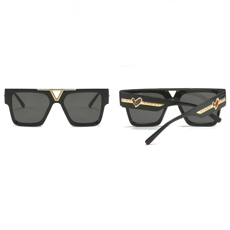 Heart Design Hollow Geometric Black Sunglasses