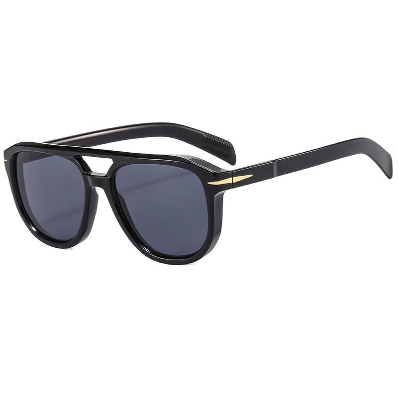 Double Beam Round Geometric Grey Sunglasses
