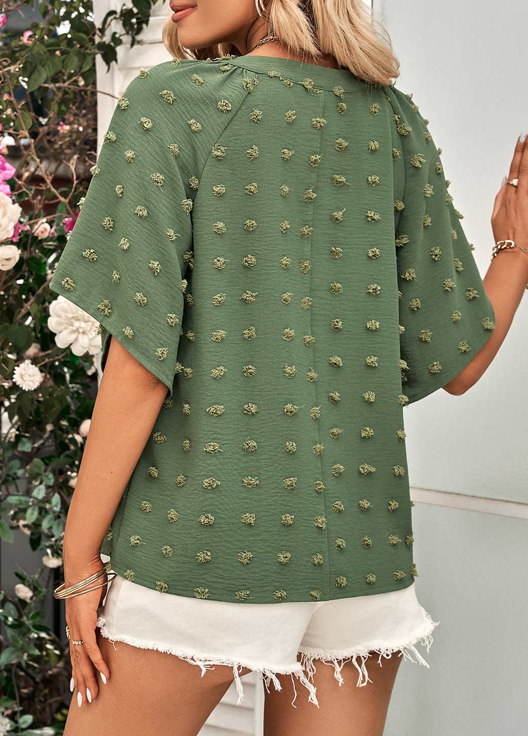Green Half Sleeve Split T Shirt