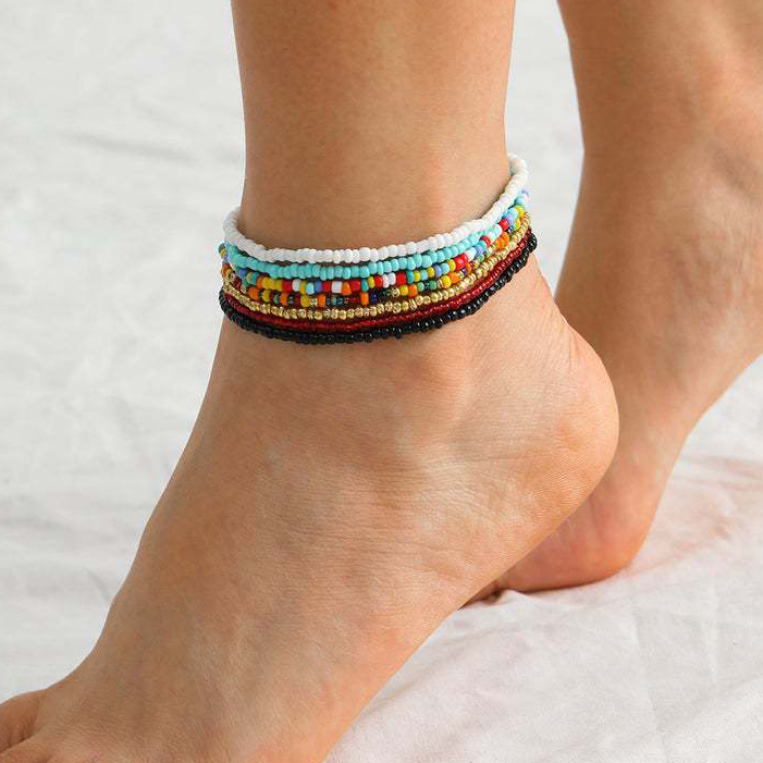 Multi Color Round Plastic Detail Anklet Set