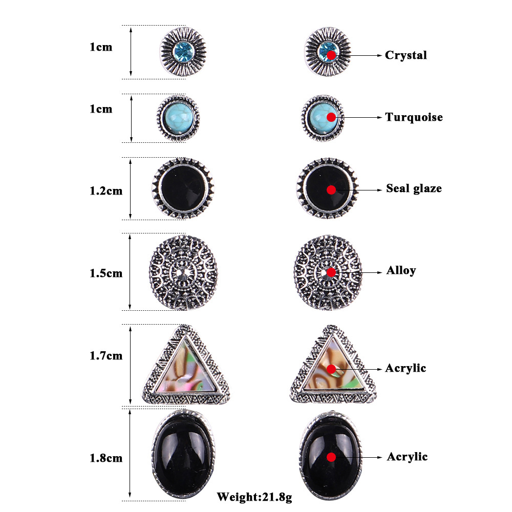 Metal Detail Multi Color Geometric Pattern Earring Set