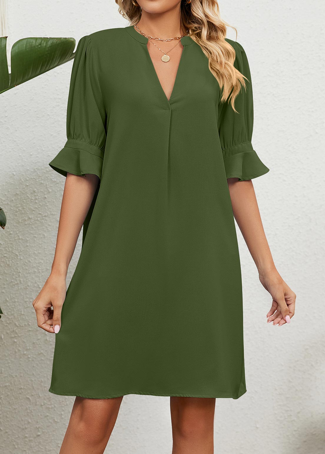 Olive Green H Shape Split Dress
