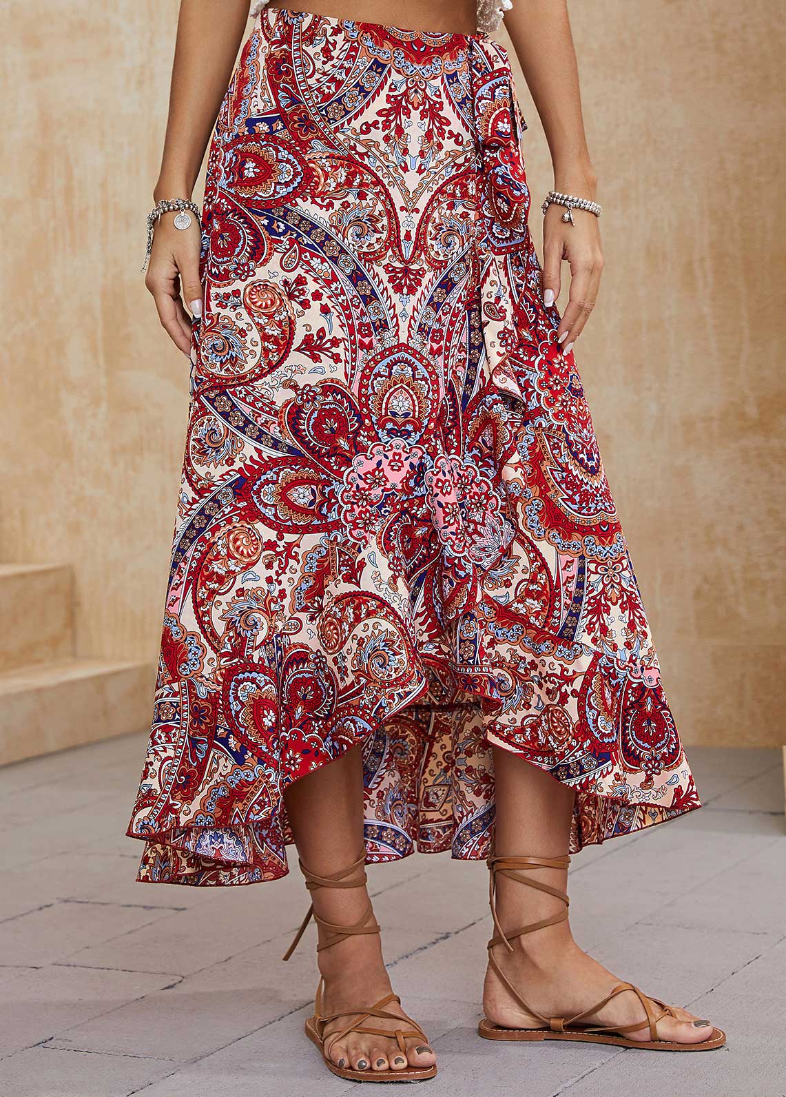 Tribal Print Split Multi Color Skirt