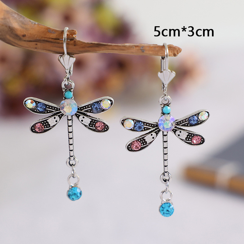 Dragonfly Design Multi Color Rhinestone Earrings