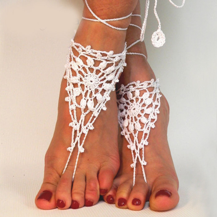 Lace Up Weave White Triangle Anklet Set