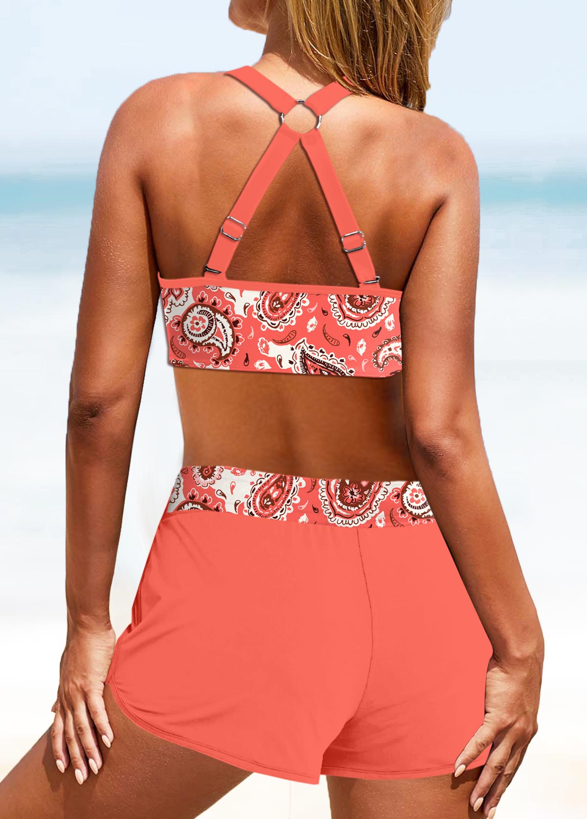 Mid Waisted Coral Plus Size Bikini Set