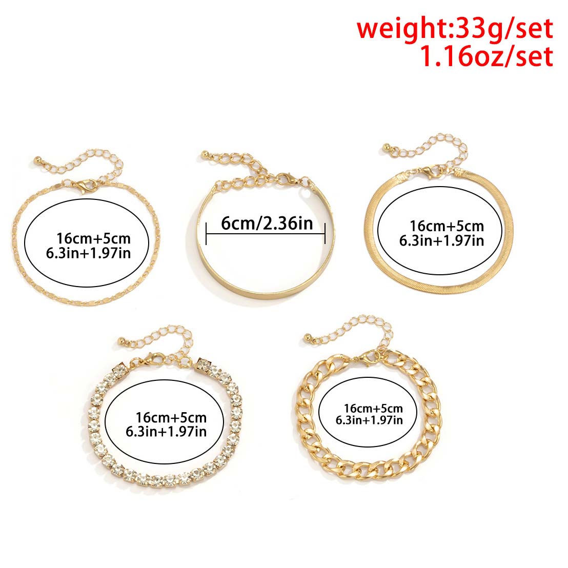 Rhinestone Chain Layered Design Gold Bracelet Set
