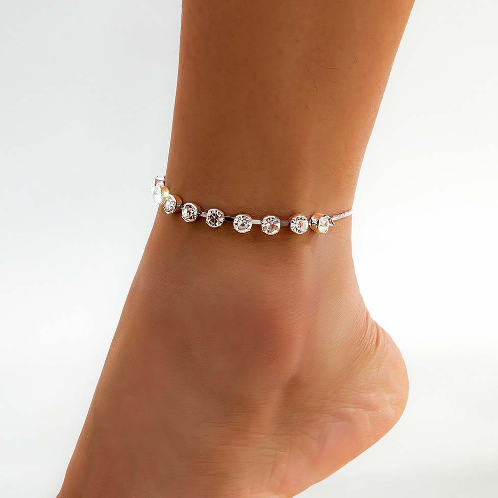 Copper Detail Silvery White Geometric Pattern Anklet