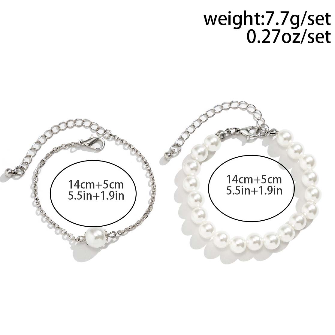 Pearl Detail White Geometric Pattern Bracelet Set
