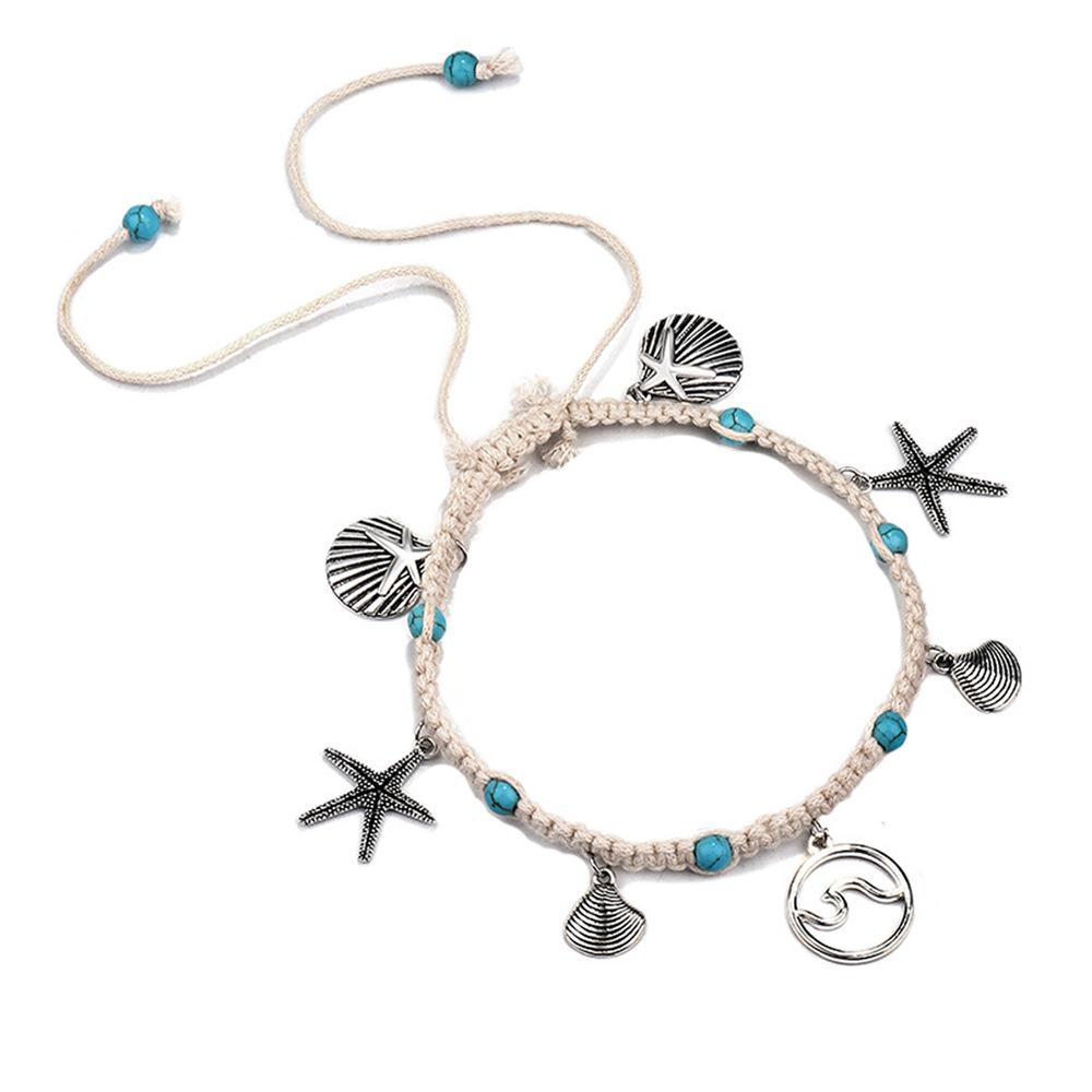 Silver Shell and Starfish Detail Anklet