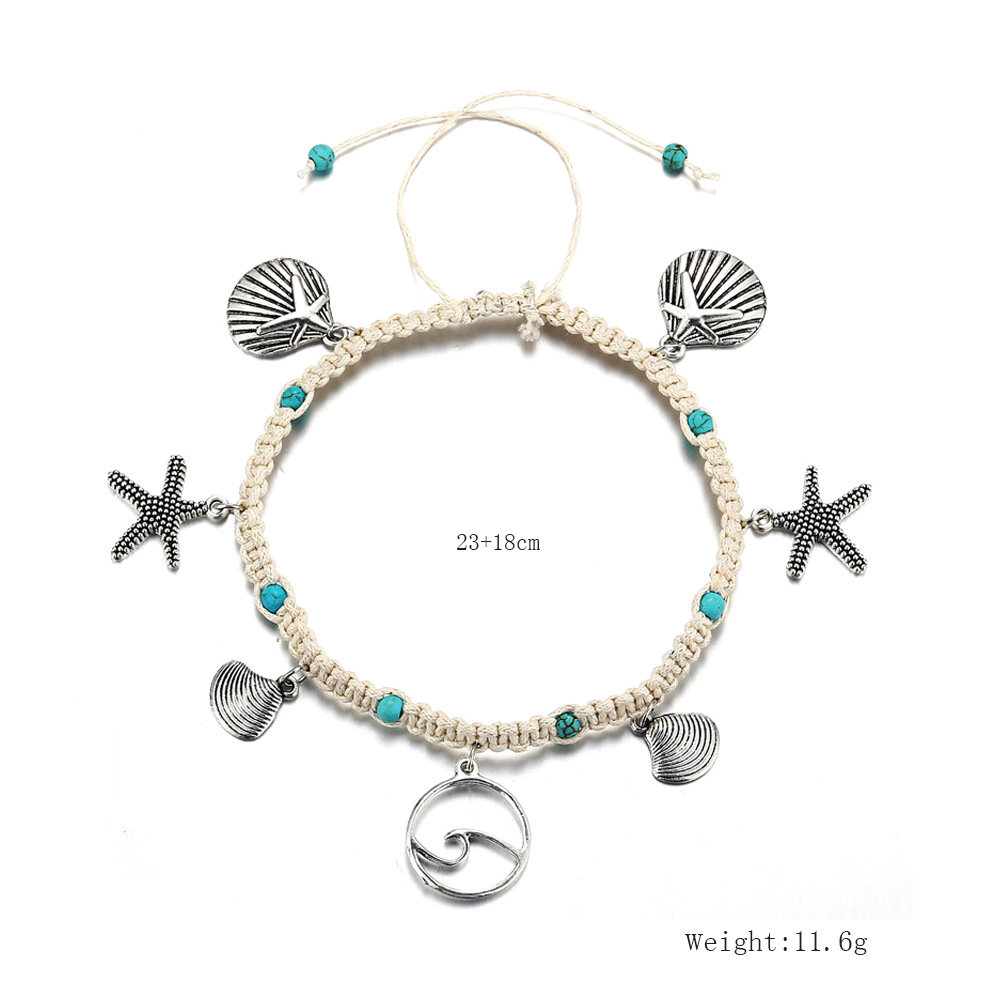 Silver Shell and Starfish Detail Anklet
