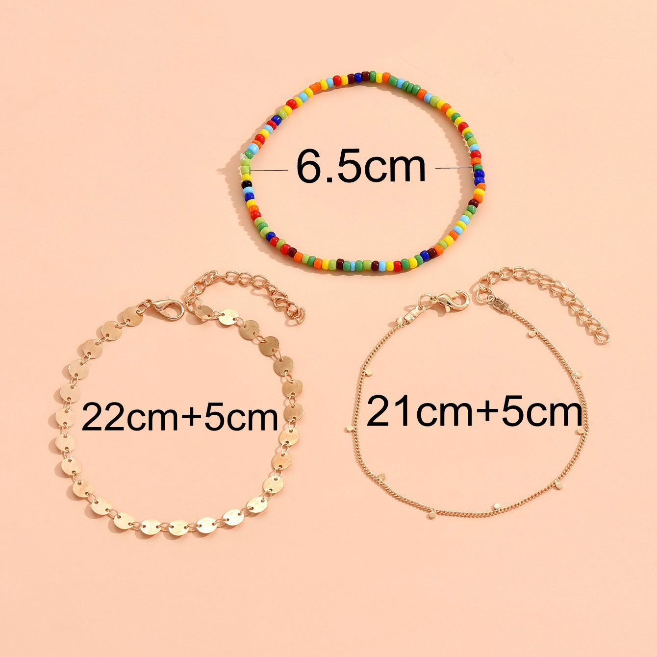 Layered Beads Golden Round Anklet Set
