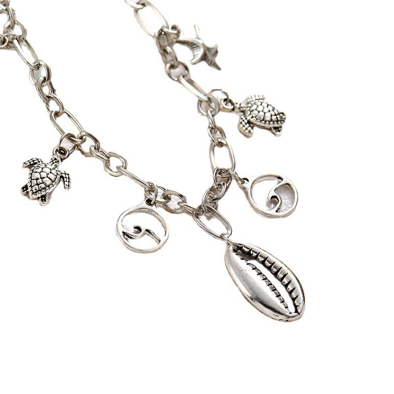 Starfish and Turtle Silver Chain Anklet