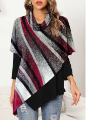 Asymmetric Hem Geometric Print 3/4 Sleeve Sweatshirt