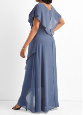 Dusty Blue V Neck Lace Maxi Dress