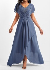 Dusty Blue V Neck Lace Maxi Dress