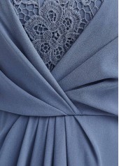 Dusty Blue V Neck Lace Maxi Dress