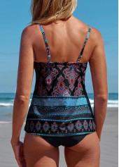 Tribal Print Cut Out Multi Color Tankini Set