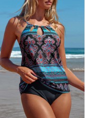 Tribal Print Cut Out Multi Color Tankini Set