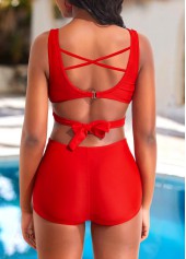 High Waisted Floral Print Criss Cross Red Bikini Set