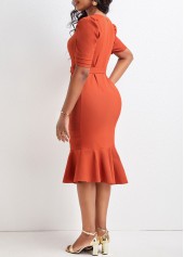 Mermaid Belted Brick Red Square Neck Bodycon Dress