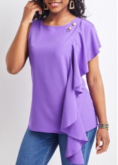 Purple Round Neck Sleeveless Ruffle Blouse