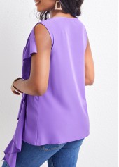 Purple Round Neck Sleeveless Ruffle Blouse
