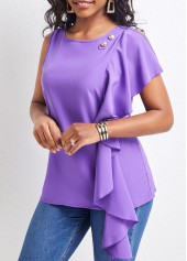 Purple Round Neck Sleeveless Ruffle Blouse