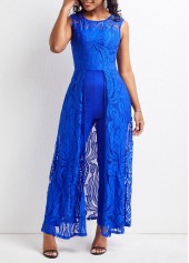 Lace Royal Blue Ankle Length Round Neck Jumpsuit