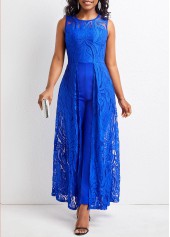 Lace Royal Blue Ankle Length Round Neck Jumpsuit
