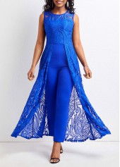 Lace Royal Blue Ankle Length Round Neck Jumpsuit