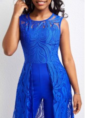Lace Royal Blue Ankle Length Round Neck Jumpsuit