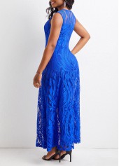Lace Royal Blue Ankle Length Round Neck Jumpsuit