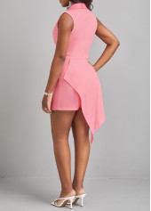 Sleeveless Asymmetry Pink Short Lapel Romper