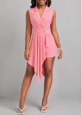 Sleeveless Asymmetry Pink Short Lapel Romper