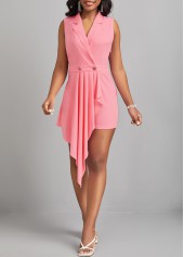 Sleeveless Asymmetry Pink Short Lapel Romper