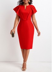 Patchwork Red Split Neck Bodycon Dress