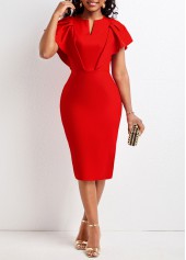 Patchwork Red Split Neck Bodycon Dress