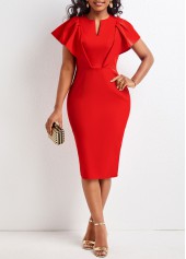 Patchwork Red Split Neck Bodycon Dress