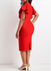 Patchwork Red Split Neck Bodycon Dress